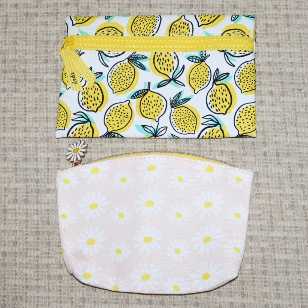 2/$10 Ipsy Lemons and Daisies Prints Glam Bag Set.